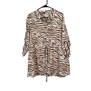 Cato Womens 2XL 18/20 Animal Print White Brown 3/4 Sleeve Shirt Blouse Top